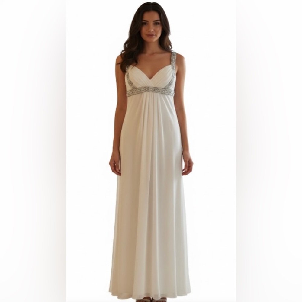✅New “A.B.S. Collection” Elegant White Silver Beaded Dress Size 12